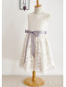 Ivory Lace Champagne Lining Knee Length Flower Girl Dress